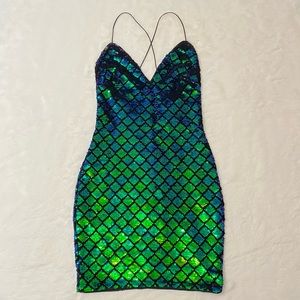 Windsor Peacock/Black Sequin Cross Back Mini Cocktail Dress S